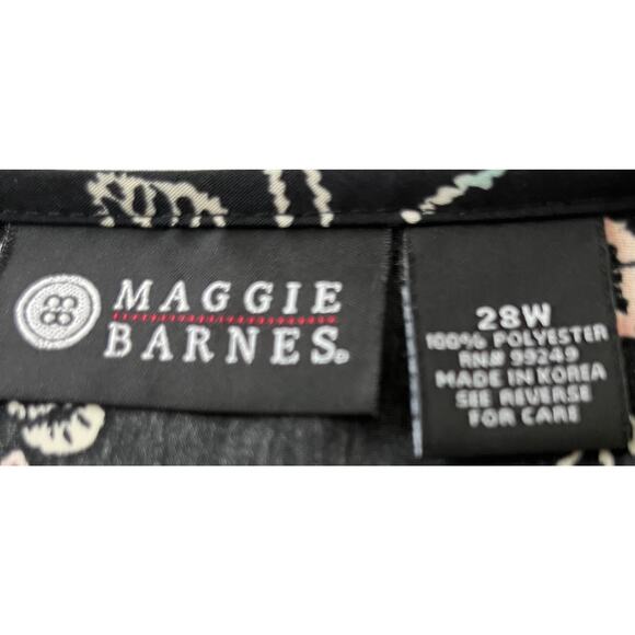 MAGGIE BARNES ROUND NECK SLEEVELESS BLOUSE, WOMENS, 28W-BLACK W/PINK BLUE FLORAL - Picture 8 of 9